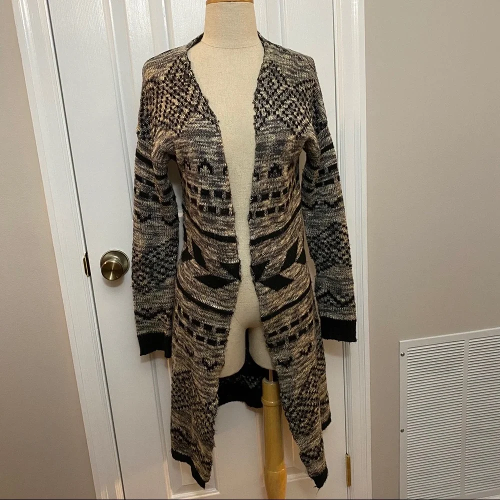 Maurices Southwestern Open Front Long Cardigan Size S